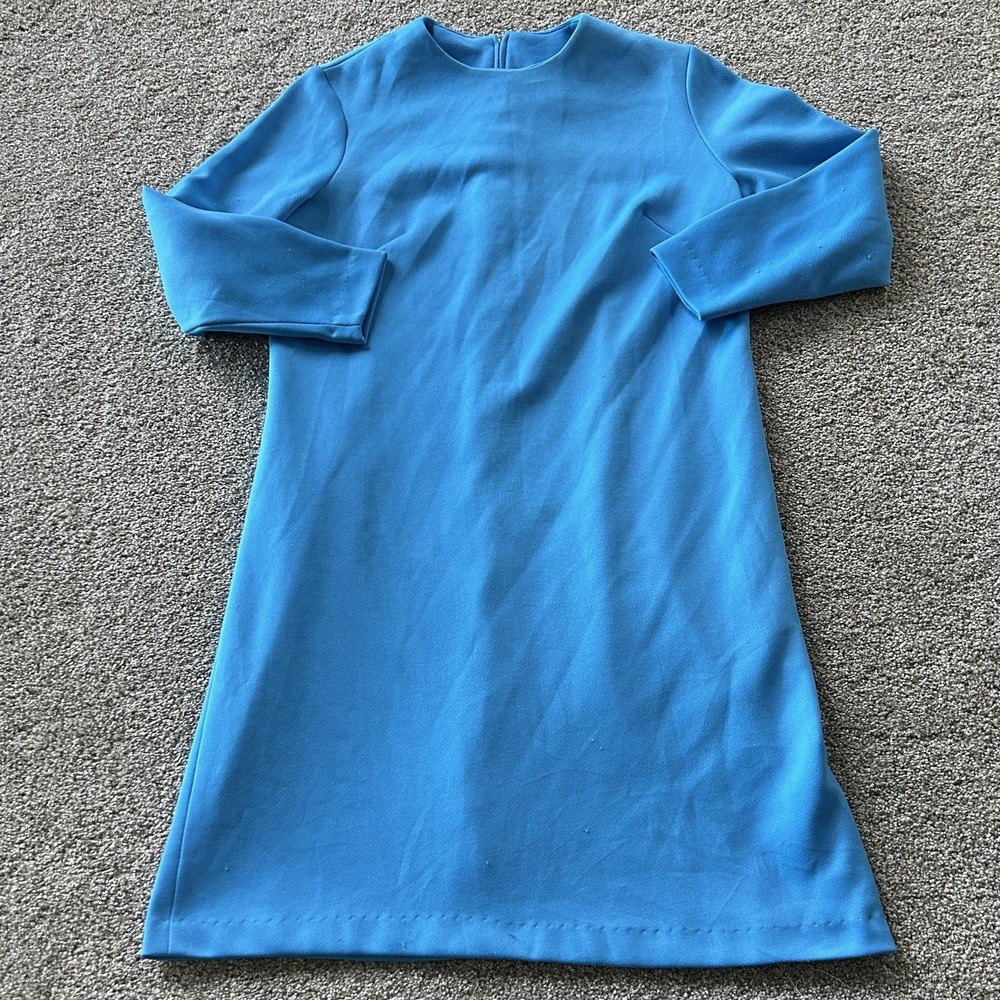 Vintage JCPenney Dress Womens 18 Blue 3/4 Sleeve Knit Shift Knee 60s Mod